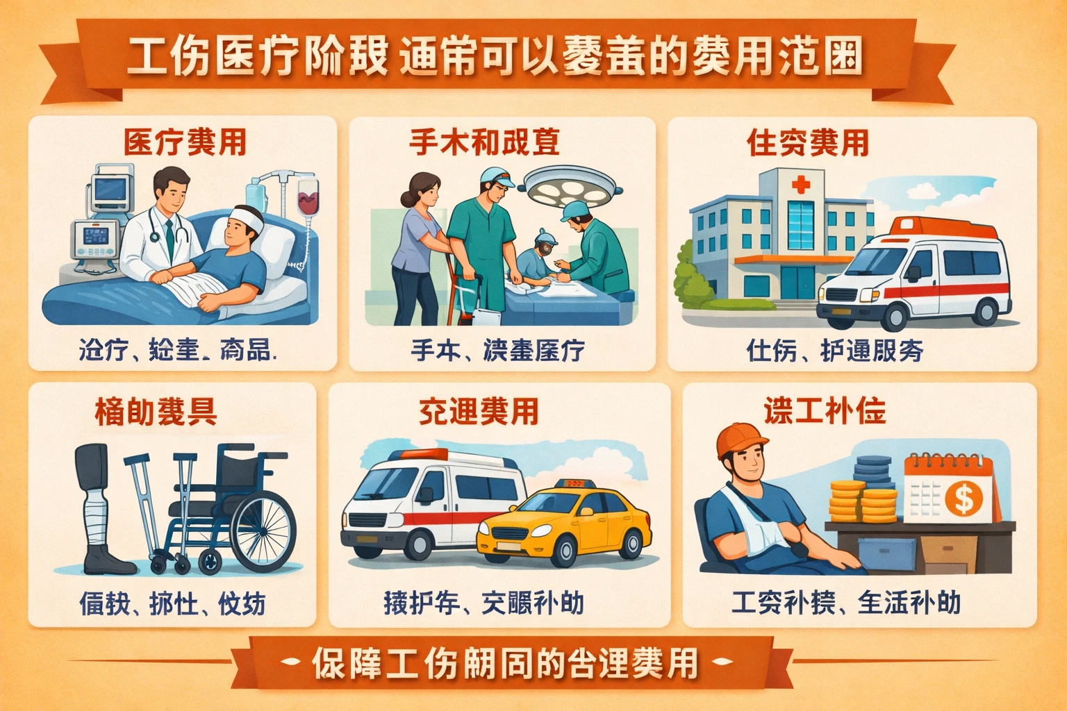 工伤医疗阶段，通常可以覆盖的费用范围
