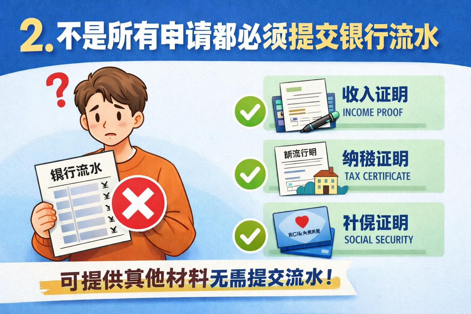 2. 不是所有申请都必须提交银行流水