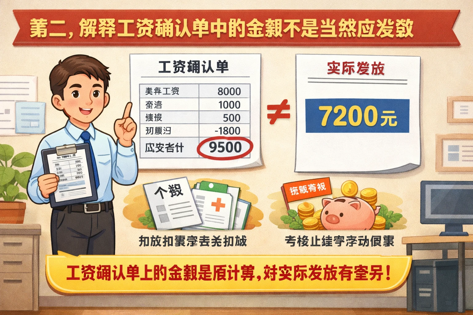 第二，解释工资确认单中的金额不是当然应发数