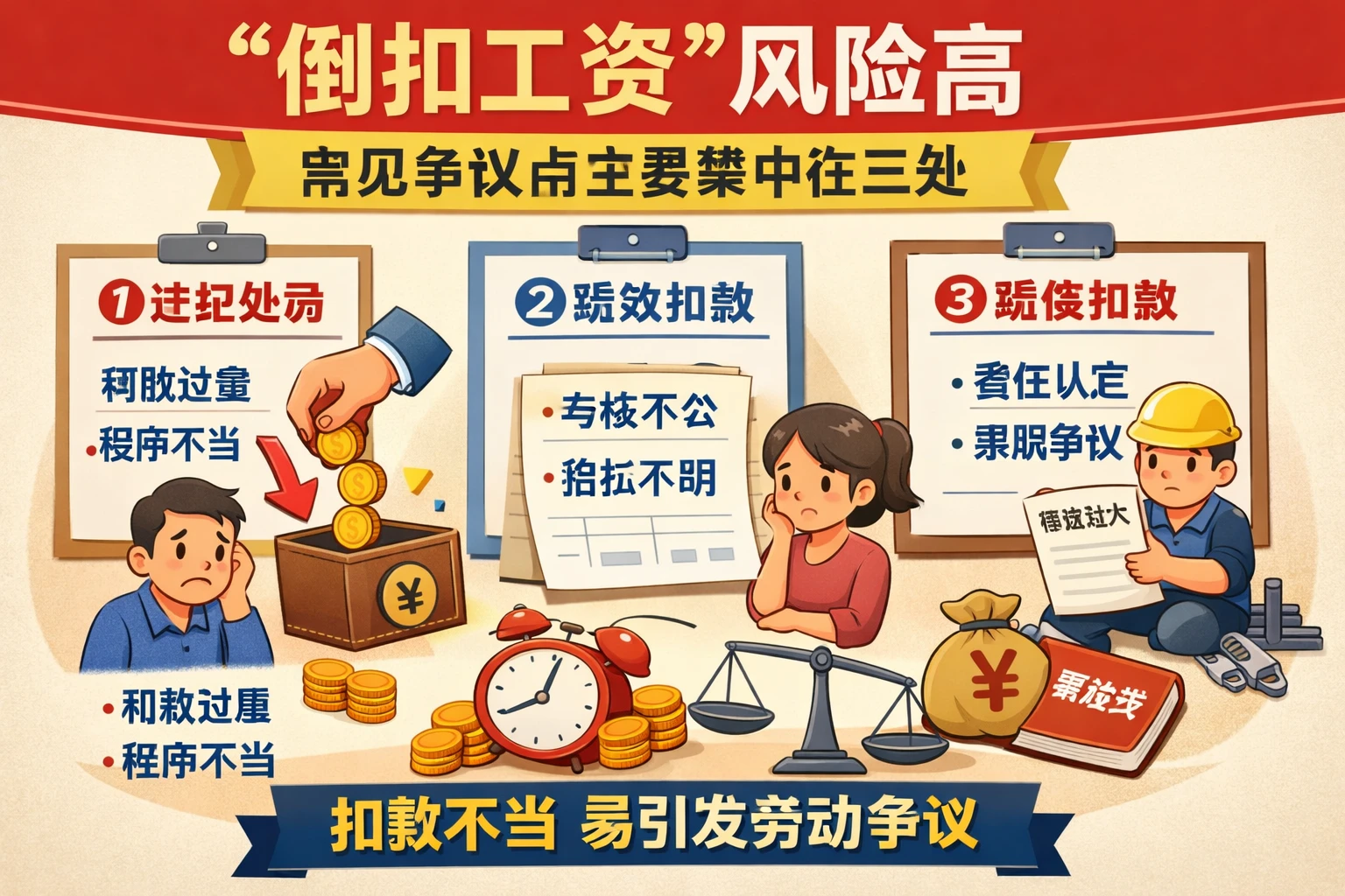 “倒扣工资”风险高，常见争议点主要集中在三处