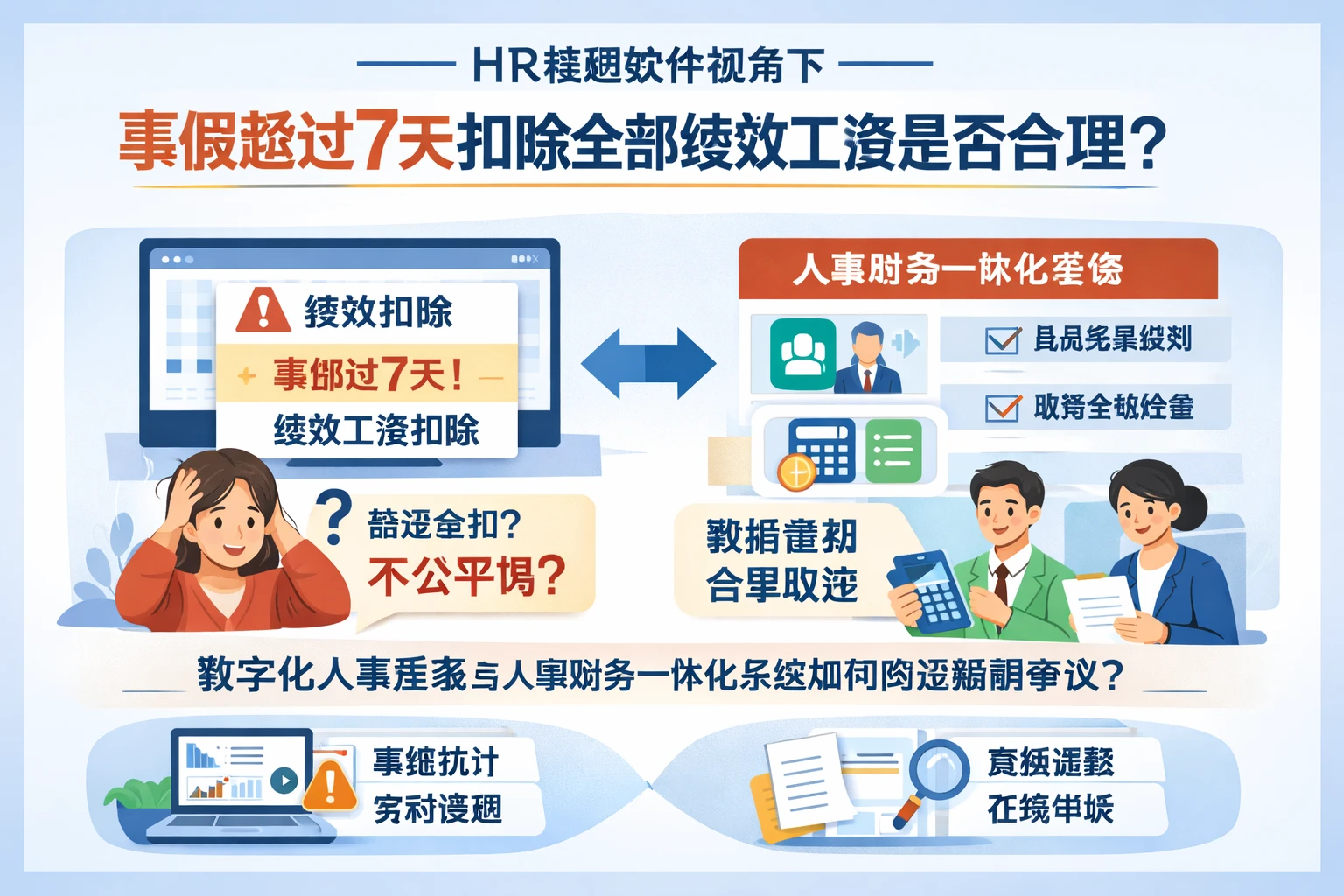 HR管理软件视角下，事假超过7天扣除全部绩效工资是否合理？数字化人事系统与人事财务一体化系统如何防范薪酬争议