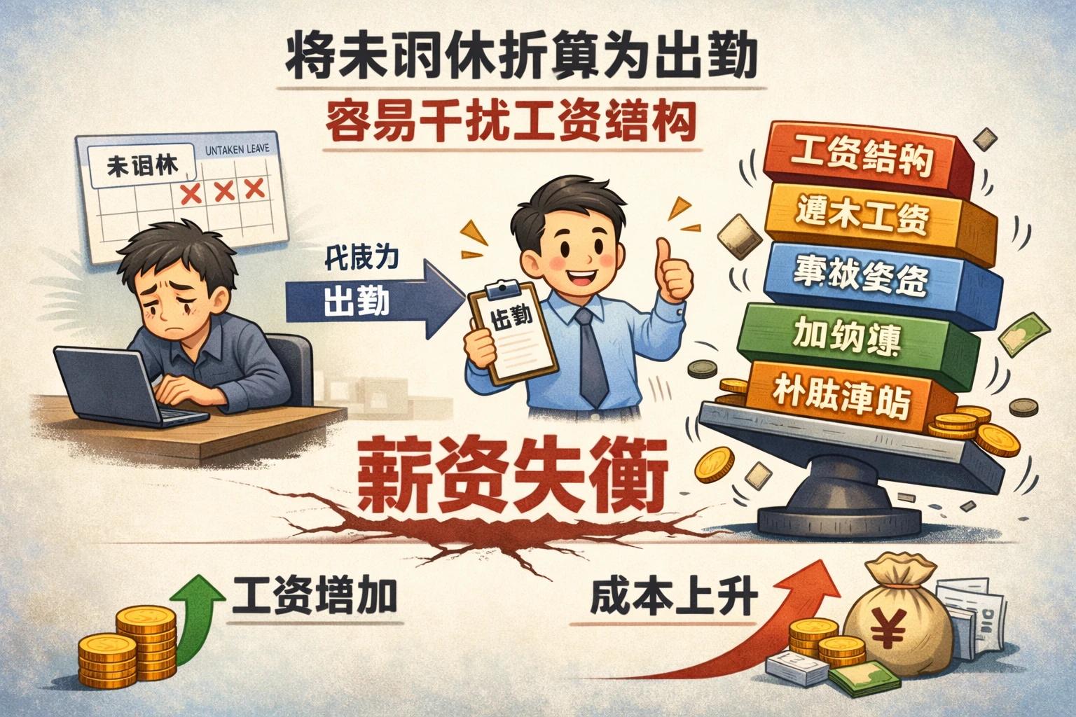 将未调休折算为出勤，容易干扰工资结构