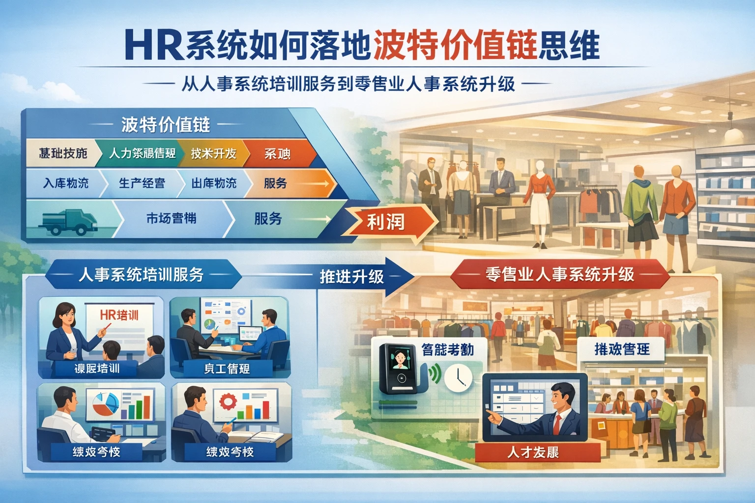 HR系统如何落地波特价值链思维:从人事系统培训服务到零售业人事系统升级