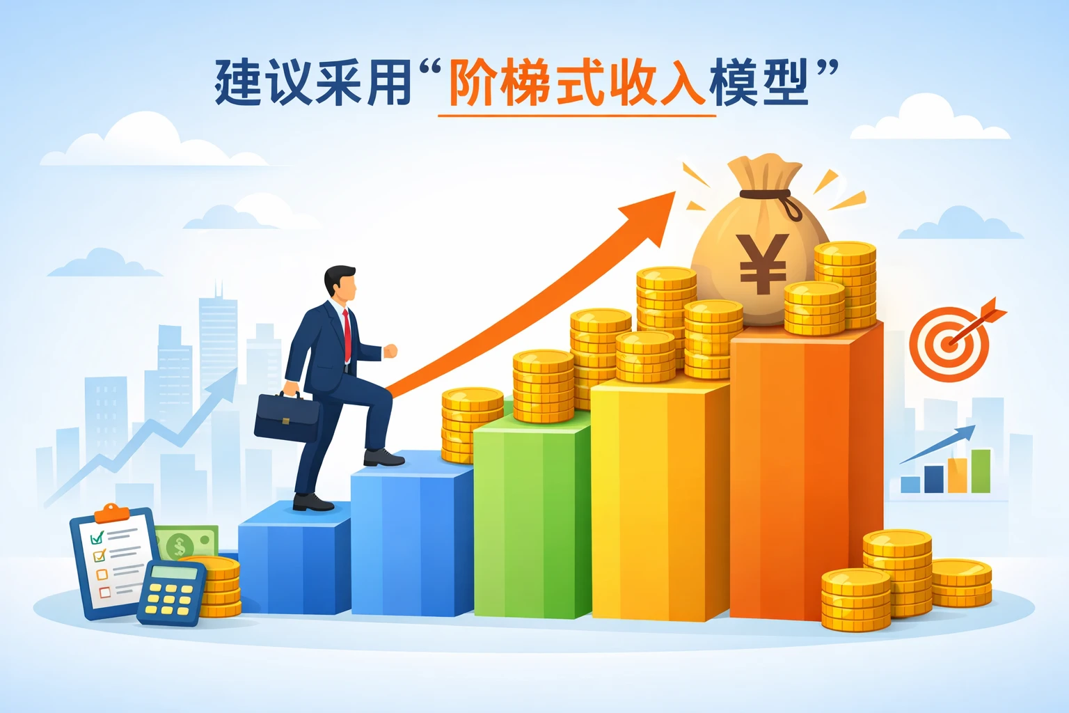 建议采用“阶梯式收入模型”