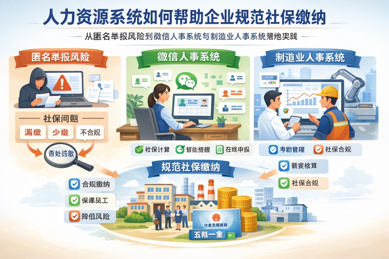 人力资源系统如何帮助企业规范社保缴纳：从匿名举报风险到微信人事系统与制造业人事系统落地实践
