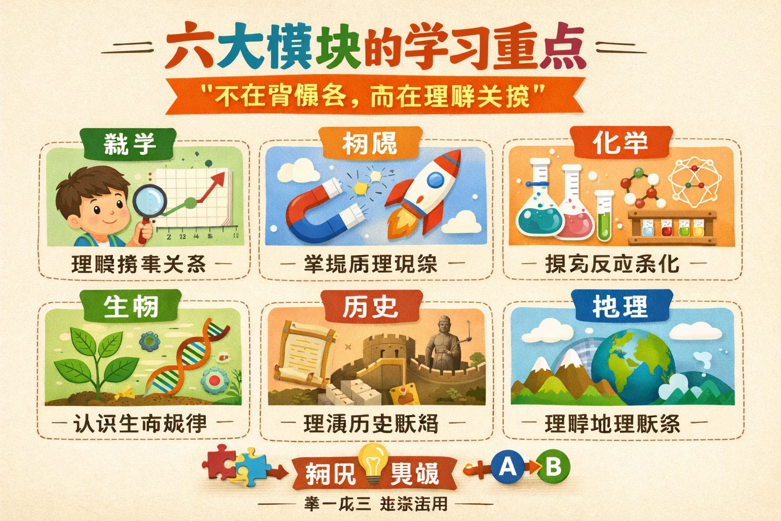 六大模块的学习重点,不在背概念,而在理解关联