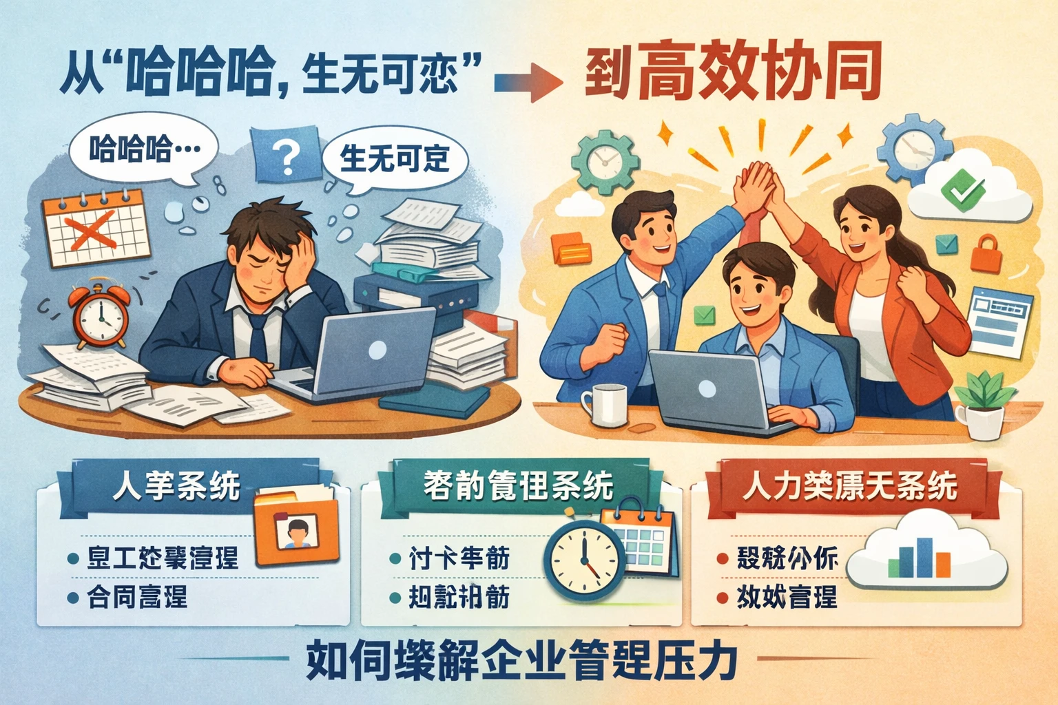 从“哈哈哈,生无可恋”到高效协同:人事系统、考勤管理系统与人力资源云系统如何缓解企业管理压力