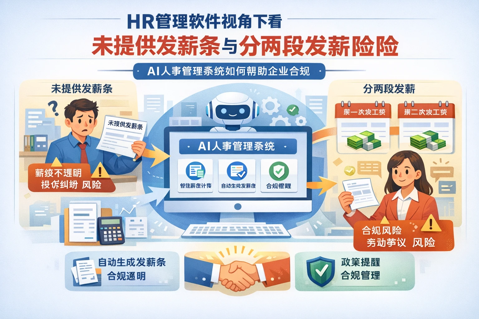 HR管理软件视角下看未提供发薪条与分两段发薪风险，AI人事管理系统如何帮助企业合规