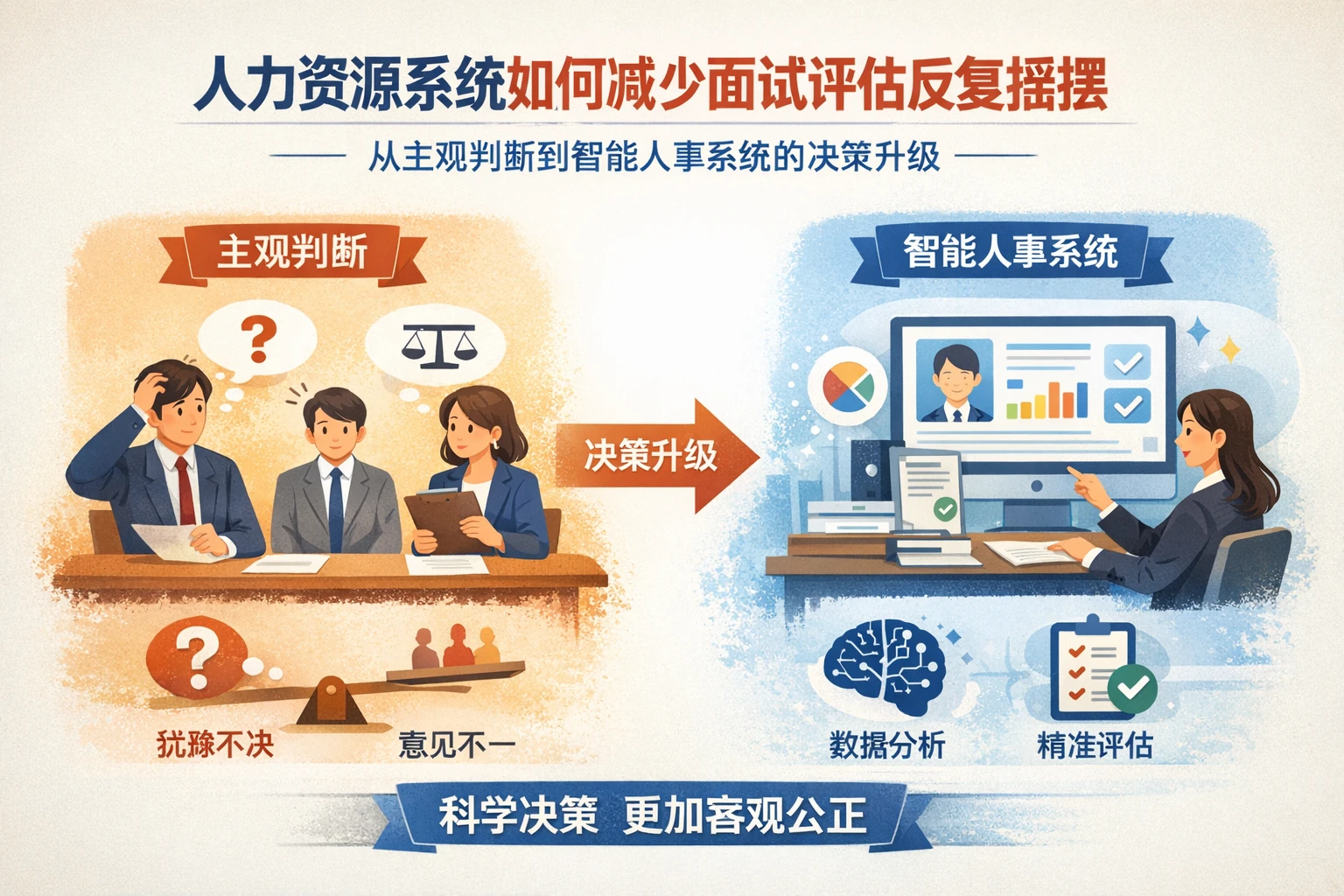 人力资源系统如何减少面试评估反复摇摆：从主观判断到智能人事系统的决策升级