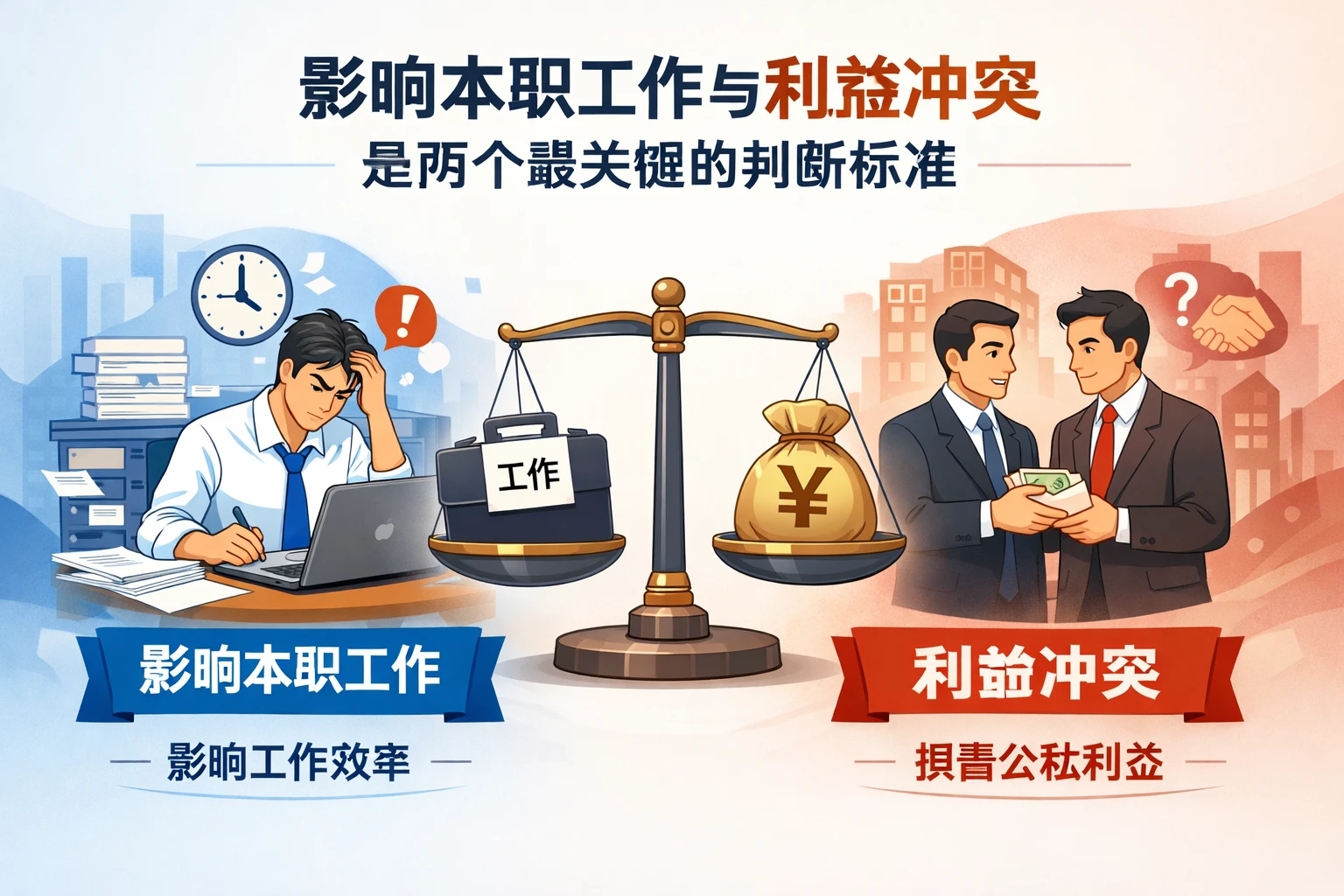 影响本职工作与利益冲突，是两个最关键的判断标准