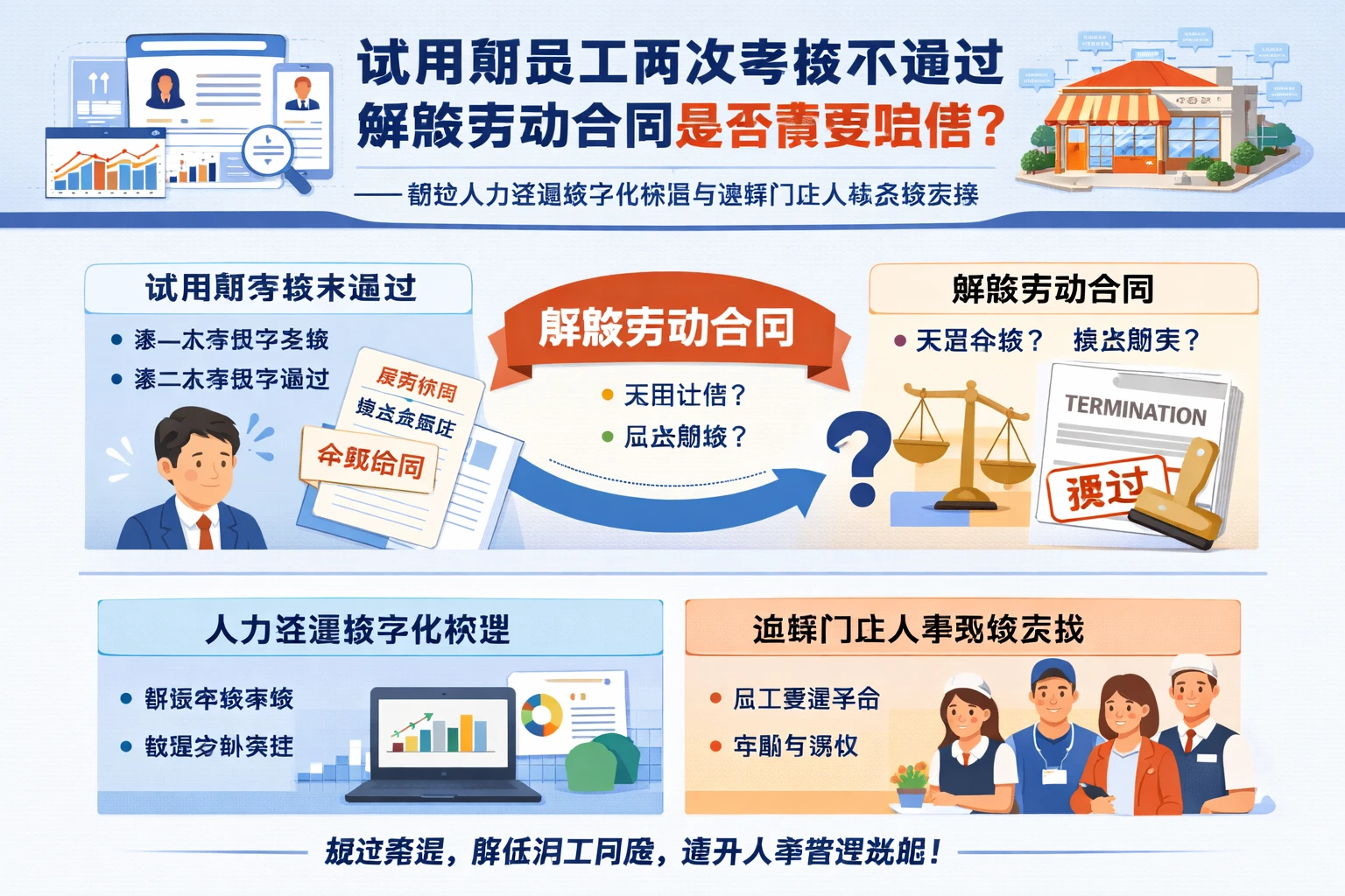 人力资源管理系统视角下，试用期员工两次考核不通过解除劳动合同是否需要赔偿——兼论人力资源数字化转型与连锁门店人事系统实践