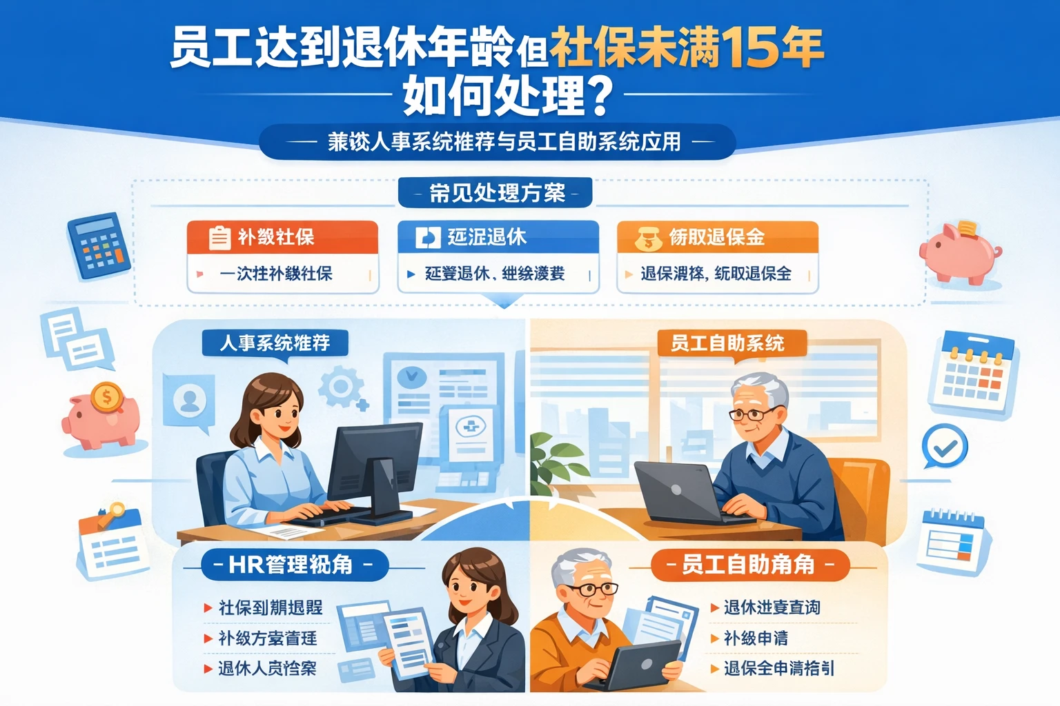 人力资源软件视角下，员工达到退休年龄但社保未满15年如何处理？兼谈人事系统推荐与员工自助系统应用