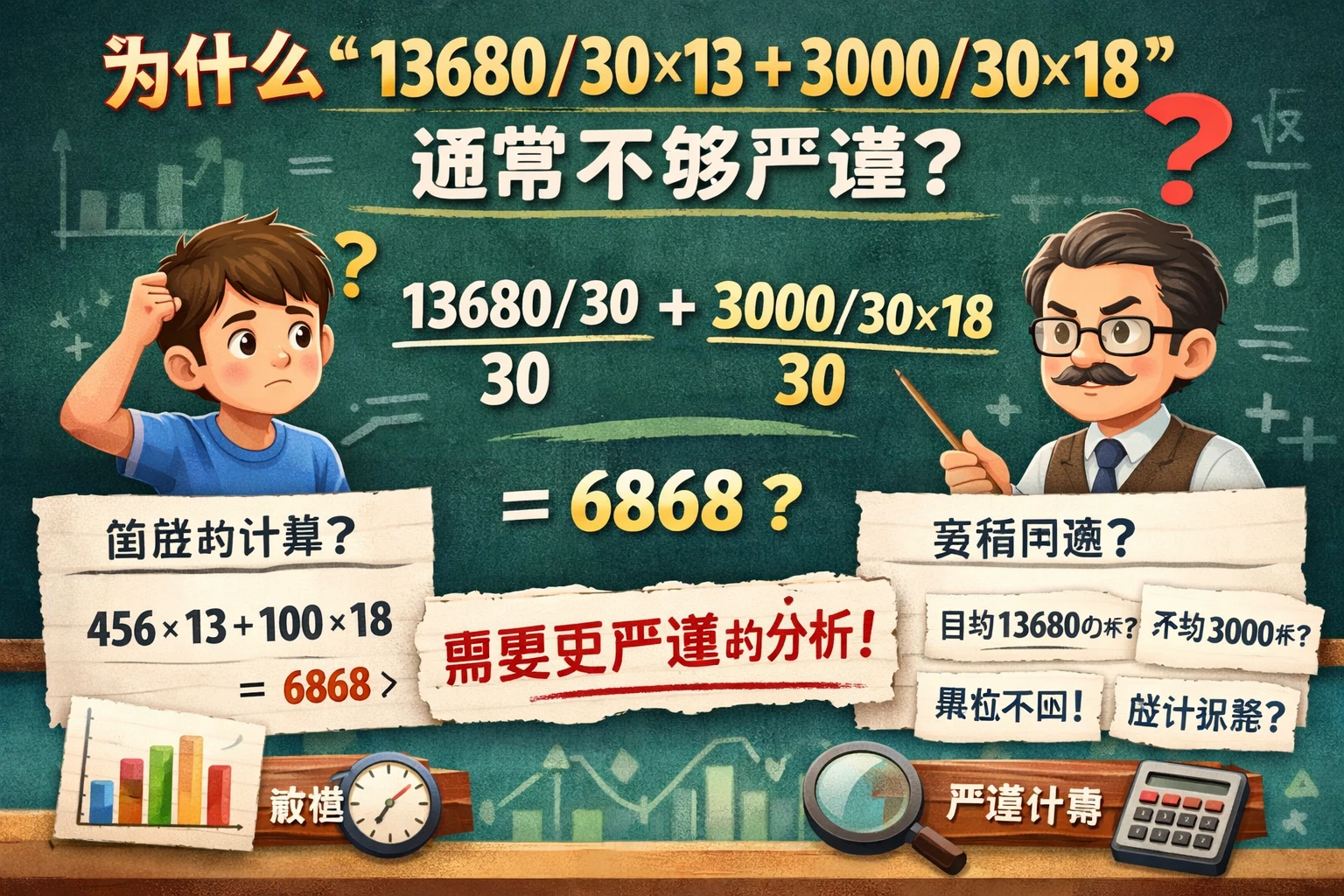 为什么“13680/30×13+3000/30×18”通常不够严谨