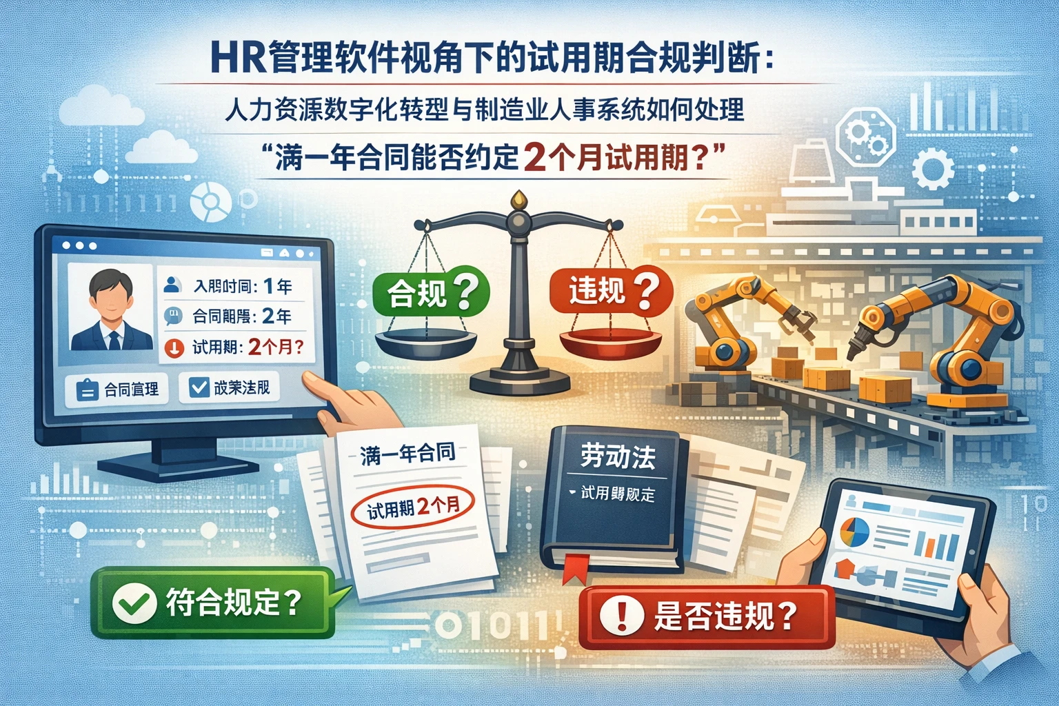 HR管理软件视角下的试用期合规判断:人力资源数字化转型与制造业人事系统如何处理“满一年合同能否约定2个月试用期”
