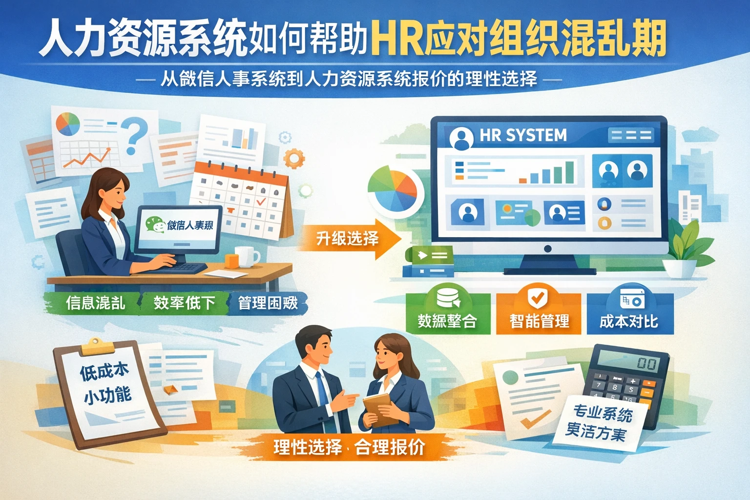 人力资源系统如何帮助HR应对组织混乱期：从微信人事系统到人力资源系统报价的理性选择