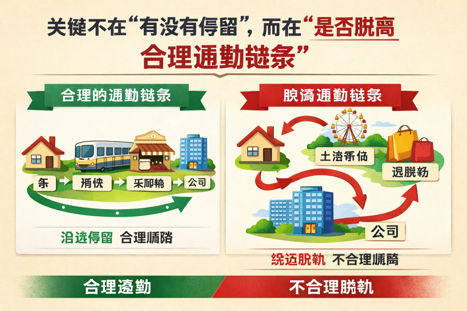 关键不在“有没有停留”，而在“是否脱离合理通勤链条”