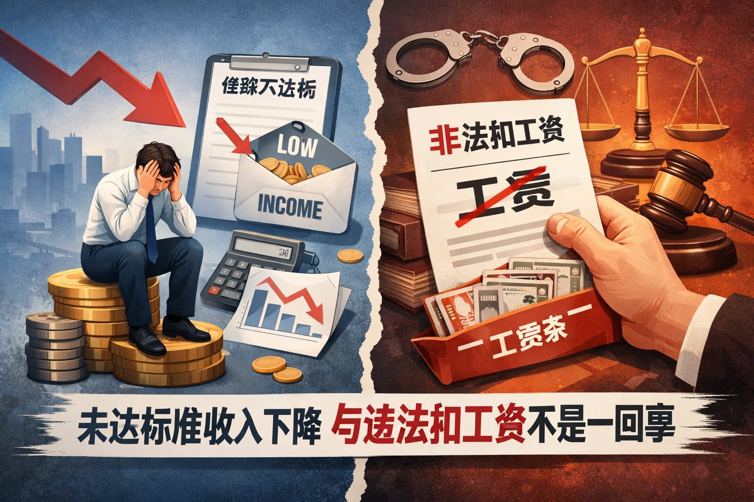 未达标准收入下降，与违法扣工资不是一回事