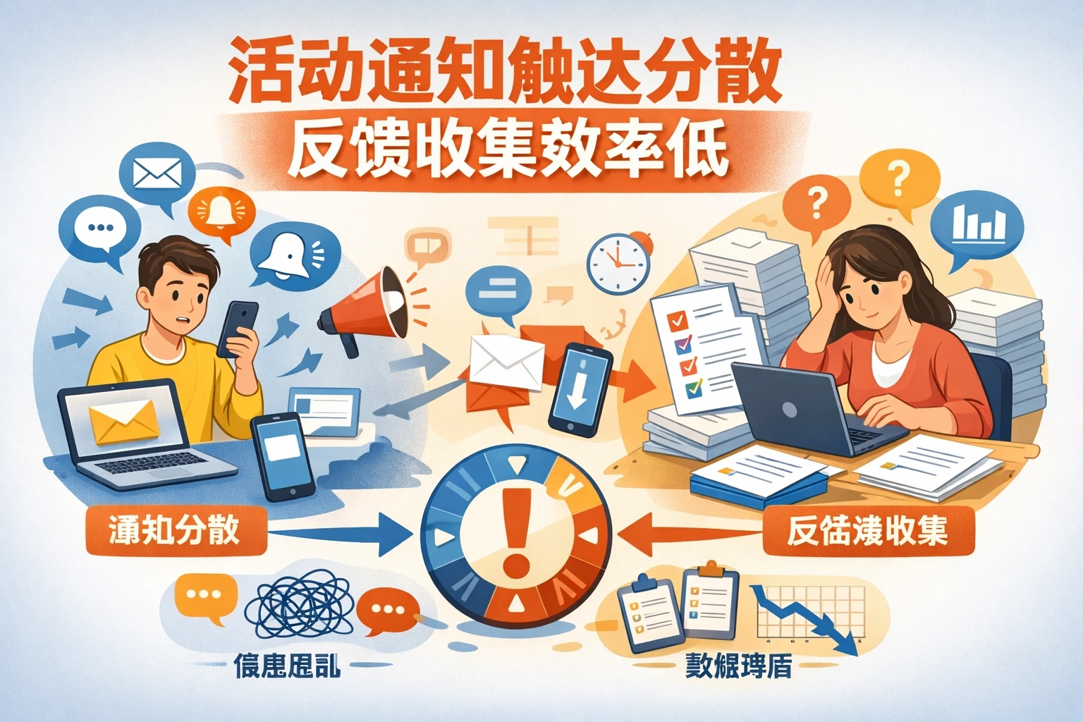 活动通知触达分散，反馈收集效率低