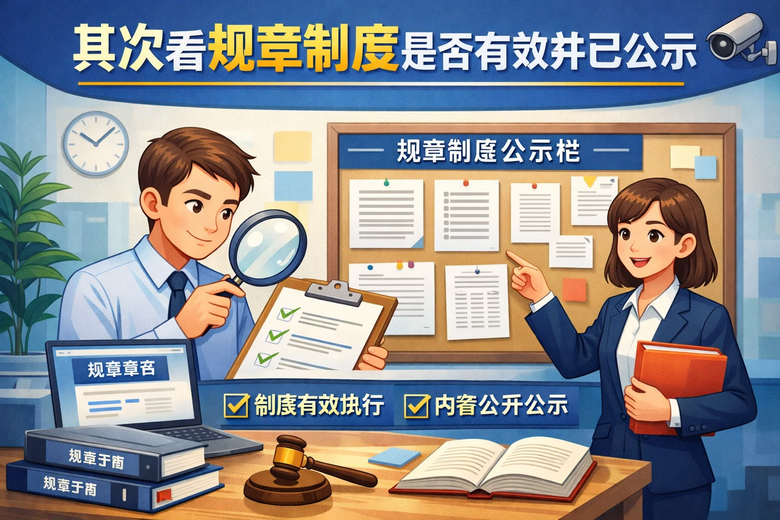 其次看规章制度是否有效并已公示