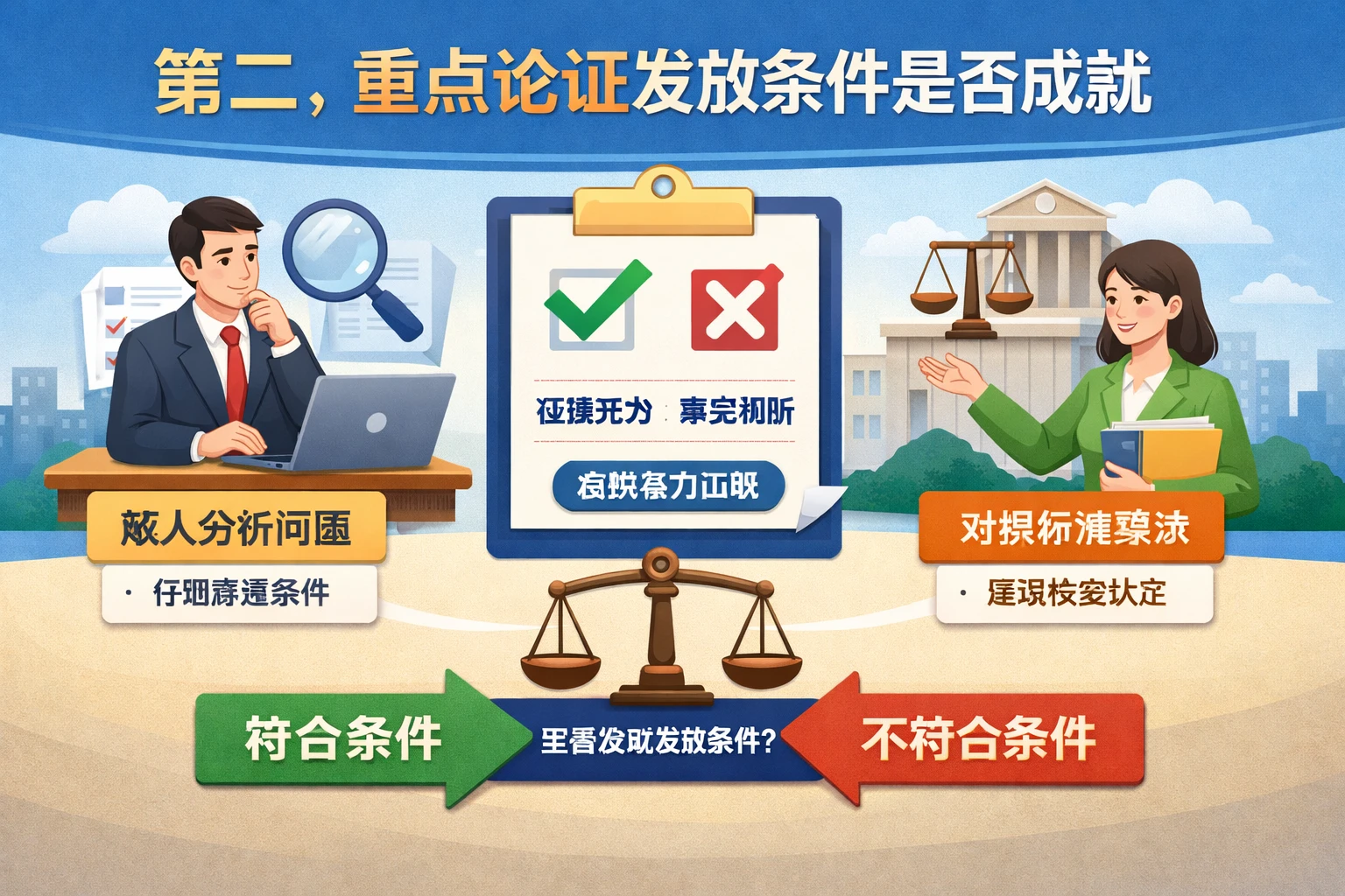 第二，重点论证发放条件是否成就