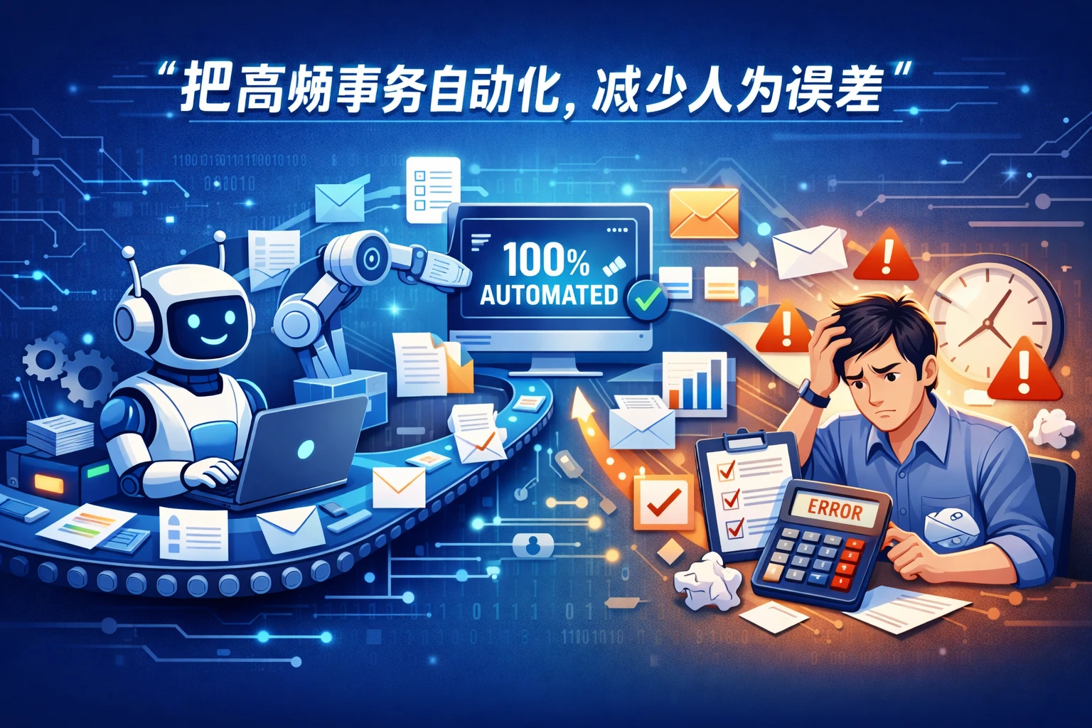 把高频事务自动化，减少人为误差