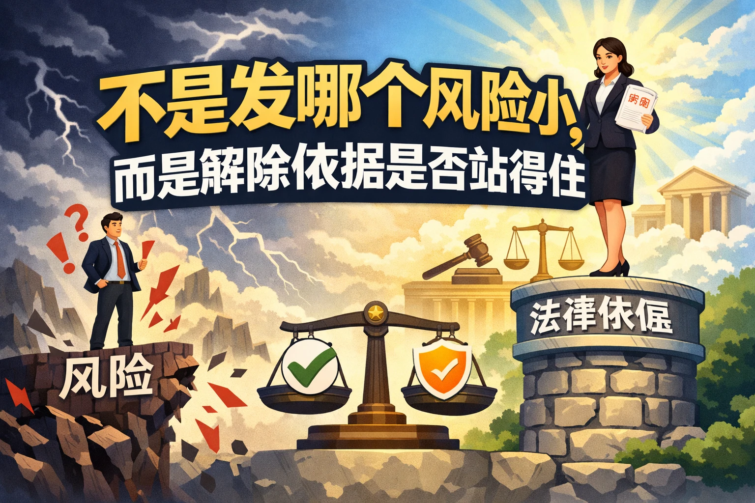 不是发哪个风险小，而是解除依据是否站得住