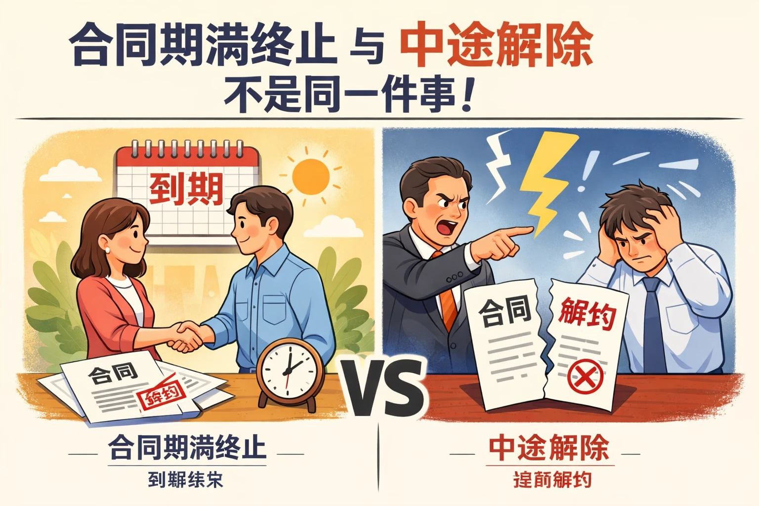 合同期满终止与中途解除,不是同一件事