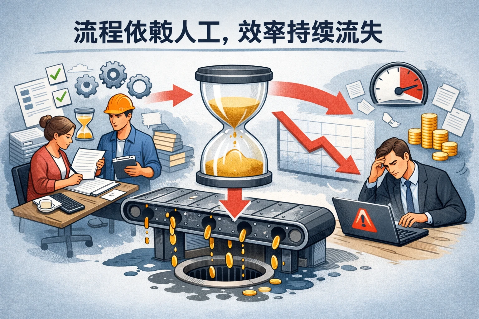 流程依赖人工，效率持续流失