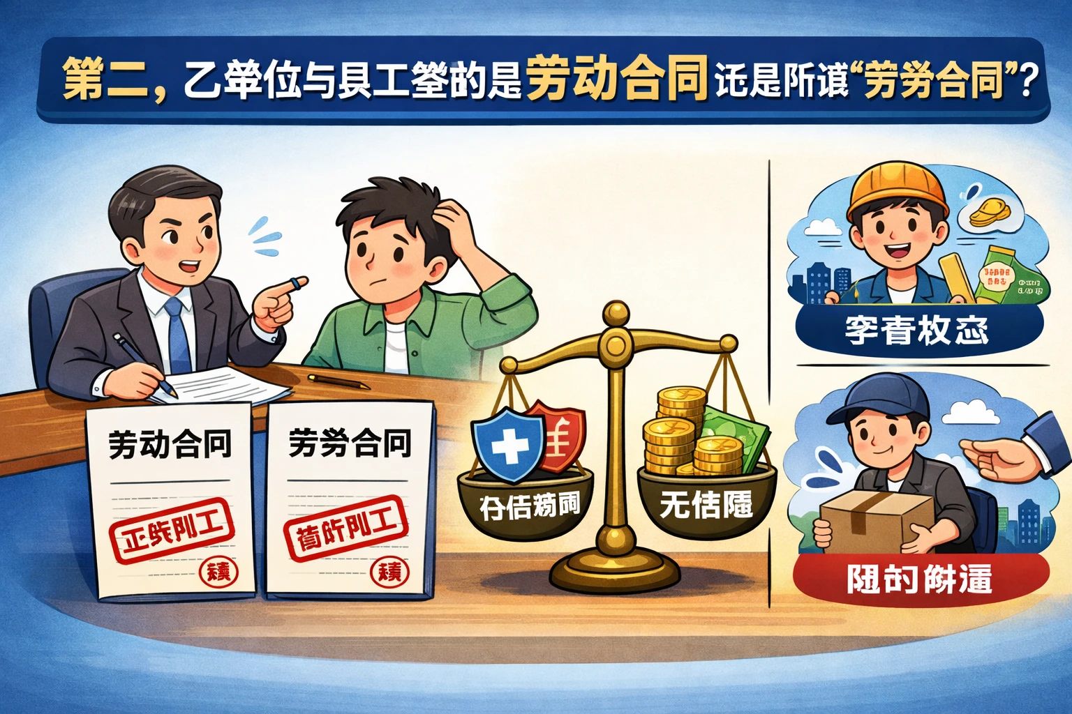 第二，乙单位与员工签的是劳动合同还是所谓“劳务合同”