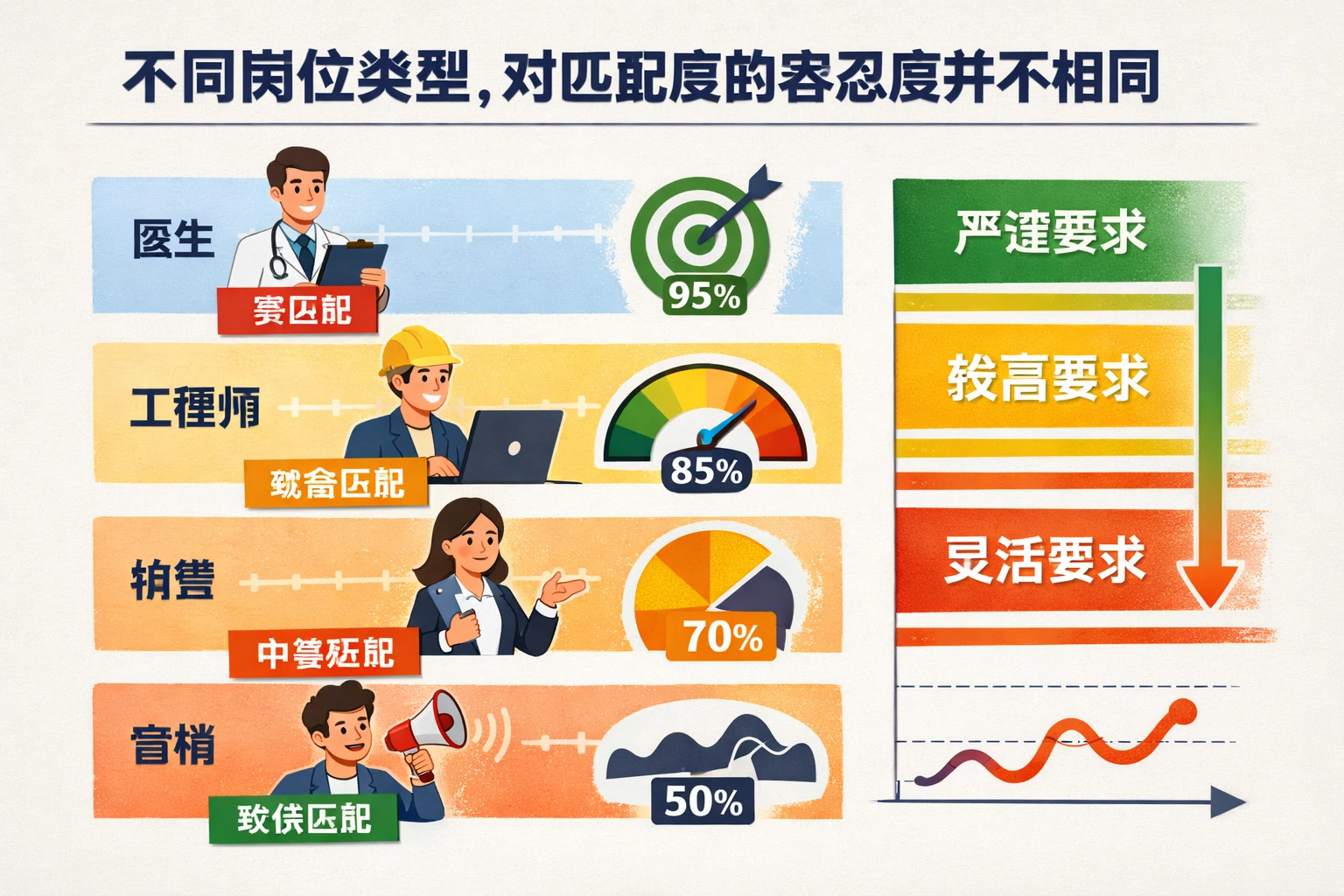 不同岗位类型，对匹配度的容忍度并不相同