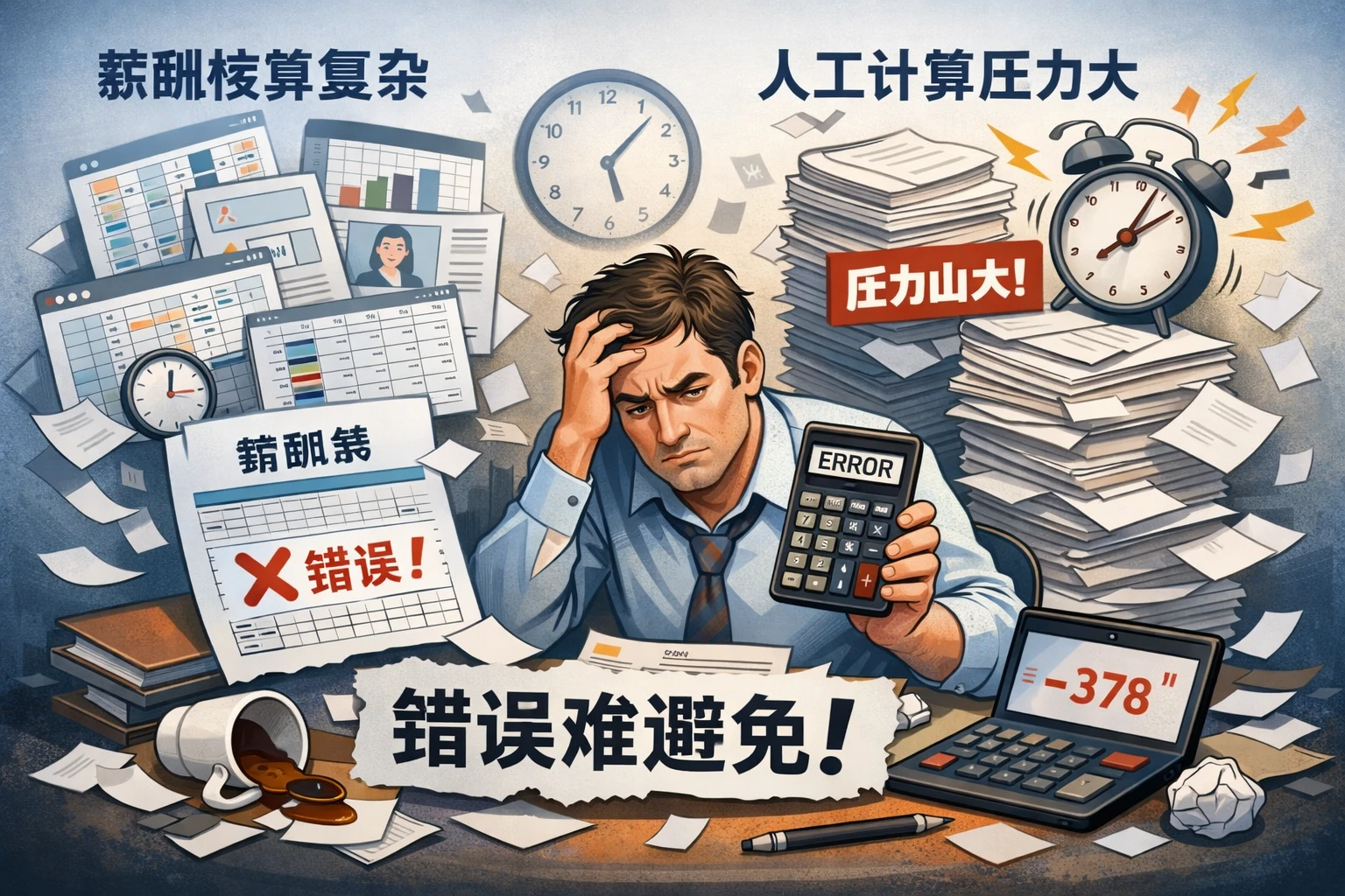 薪酬核算复杂，人工计算压力大，错误难避免
