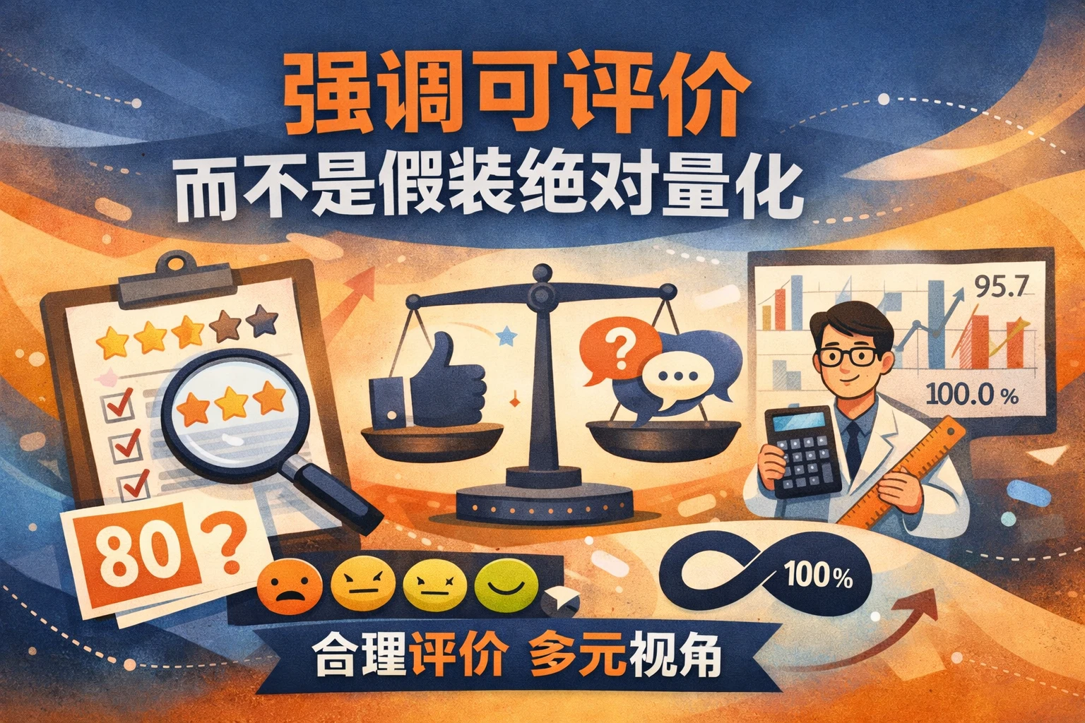 强调可评价，而不是假装绝对量化