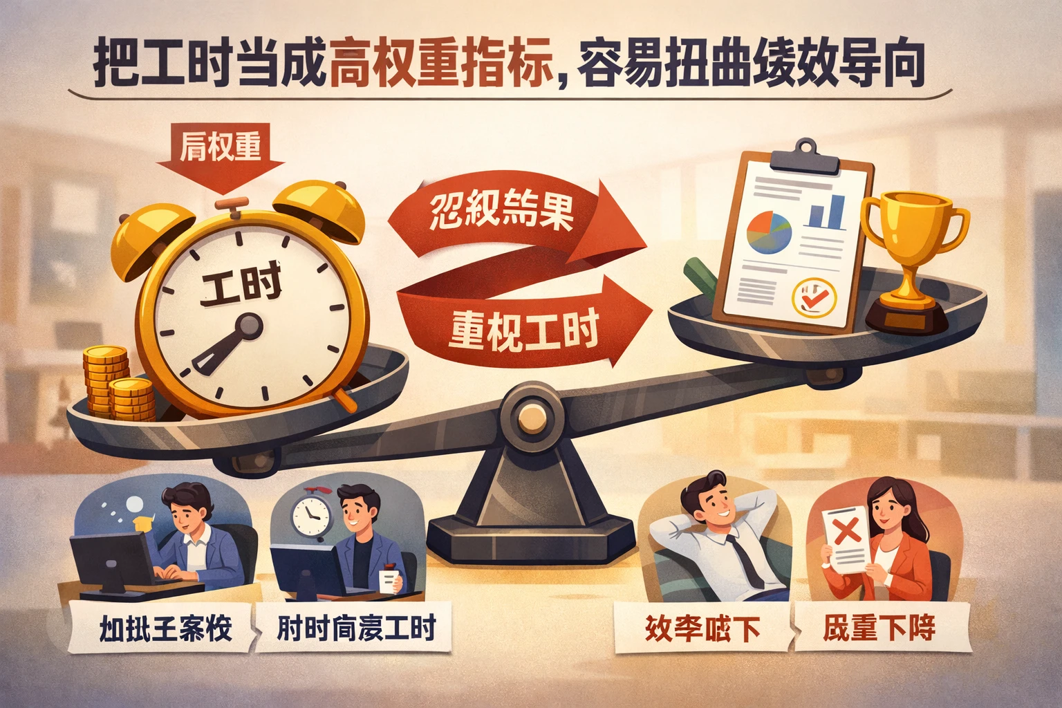 把工时当成高权重指标，容易扭曲绩效导向