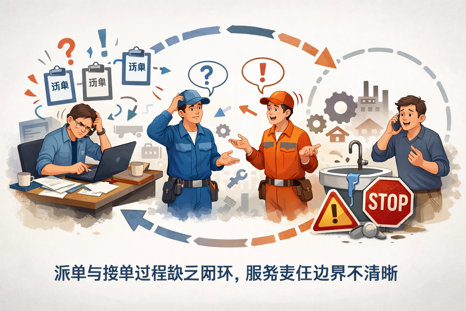 派单与接单过程缺乏闭环，服务责任边界不清晰