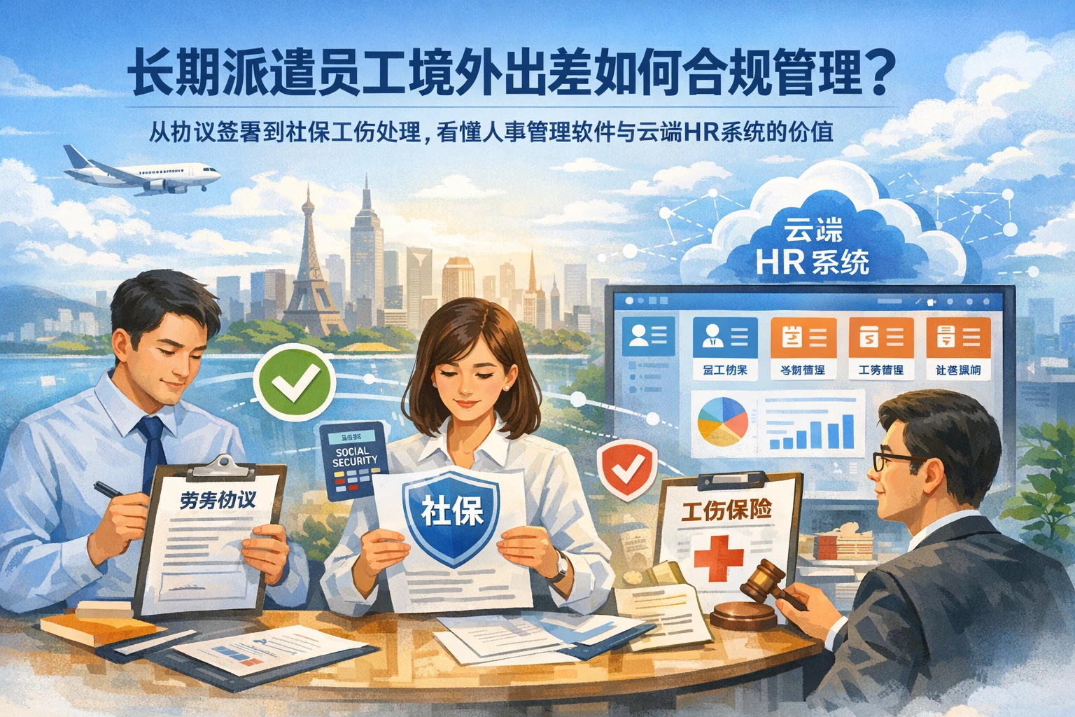 长期派遣员工境外出差如何合规管理？从协议签署到社保工伤处理，看懂人事管理软件与云端HR系统的价值
