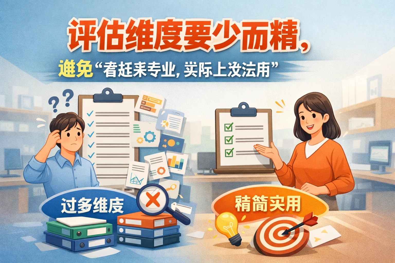 评估维度要少而精，避免“看起来专业，实际上没法用”