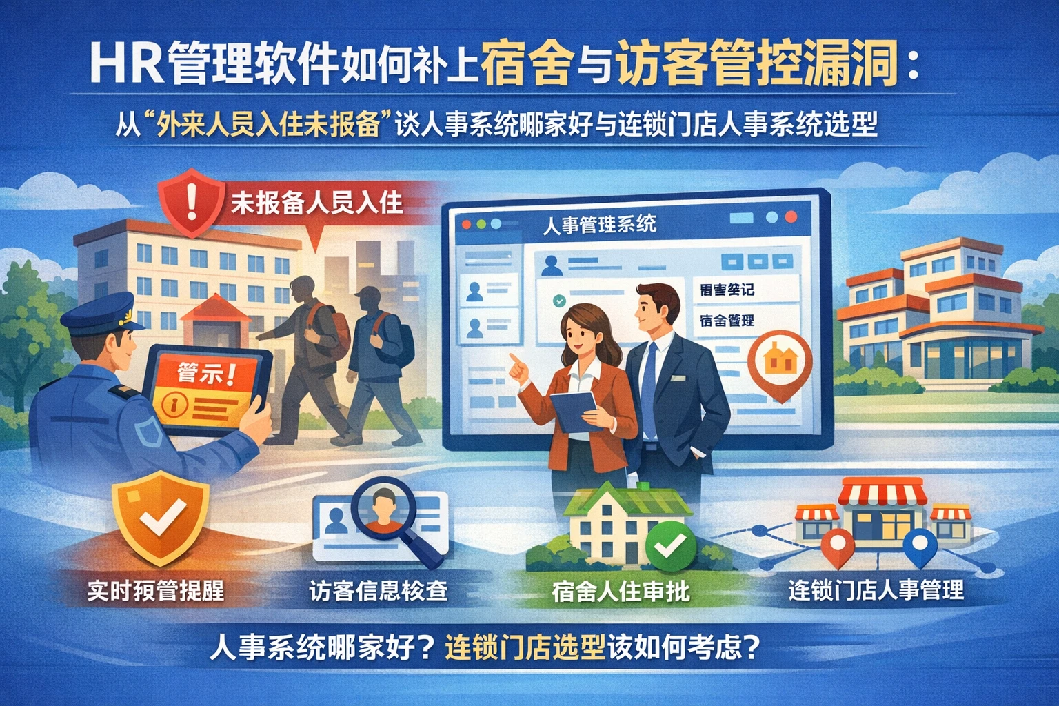 HR管理软件如何补上宿舍与访客管控漏洞：从“外来人员入住未报备”谈人事系统哪家好与连锁门店人事系统选型