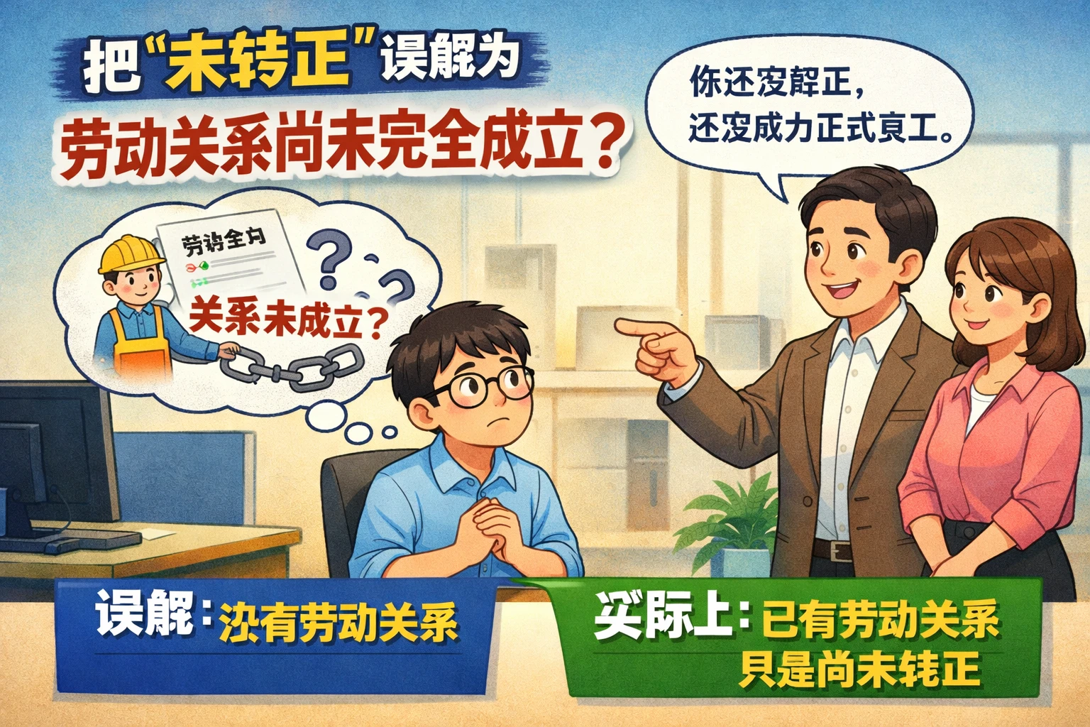 把“未转正”误解为“劳动关系尚未完全成立”