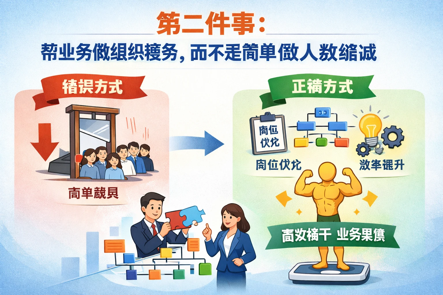 第二件事：帮业务做组织瘦身，而不是简单做人数缩减