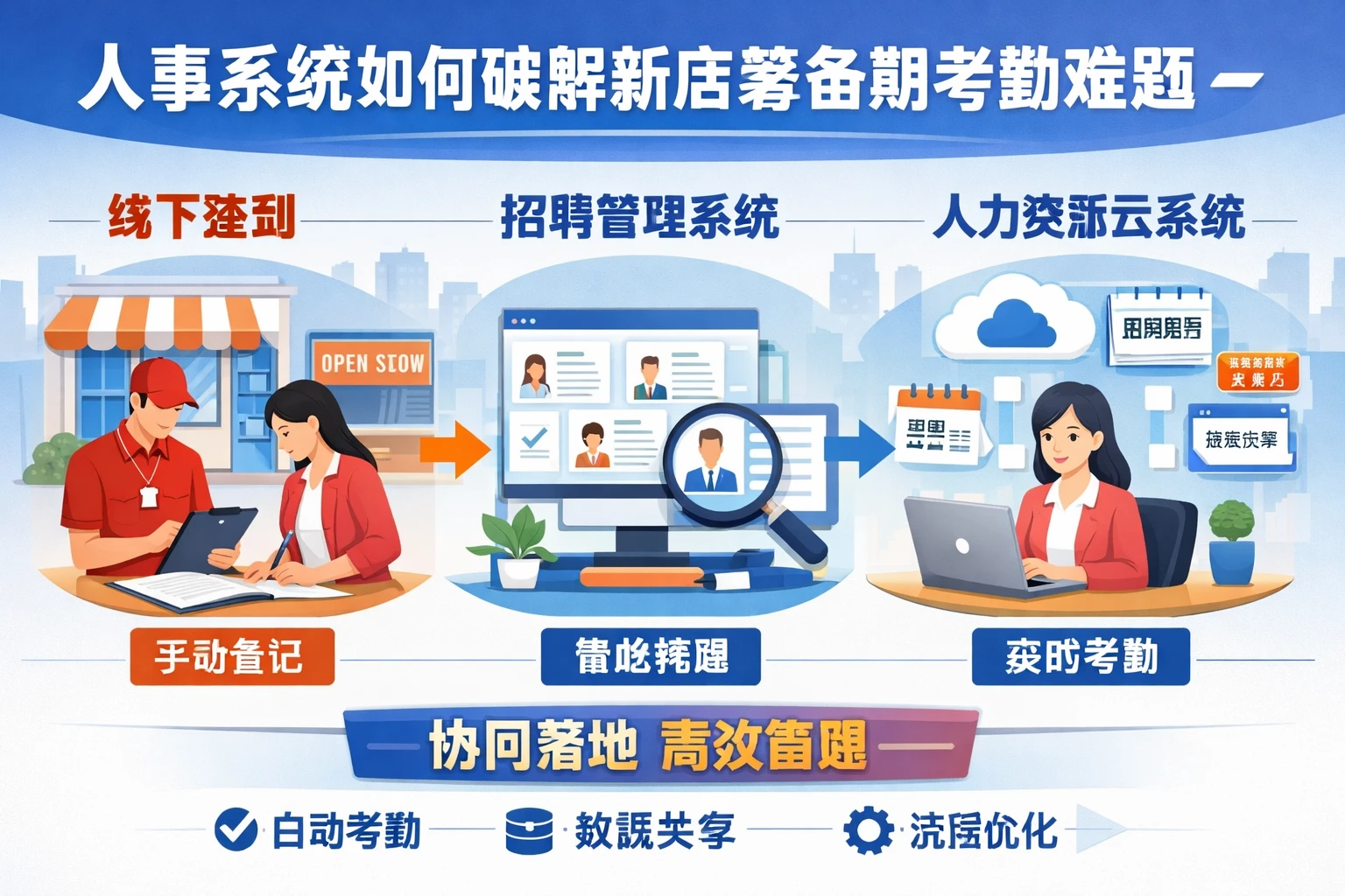 人事系统如何破解新店筹备期考勤难题:从线下签到到招聘管理系统与人力资源云系统协同落地