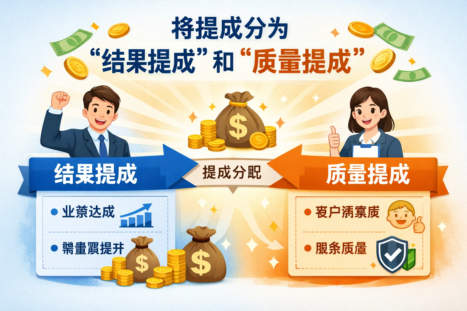 将提成分为“结果提成”和“质量提成”