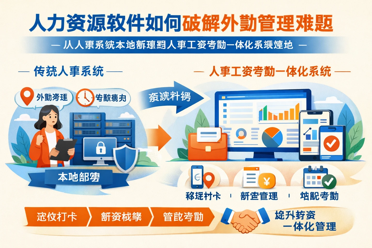 人力资源软件如何破解外勤管理难题：从人事系统本地部署到人事工资考勤一体化系统落地