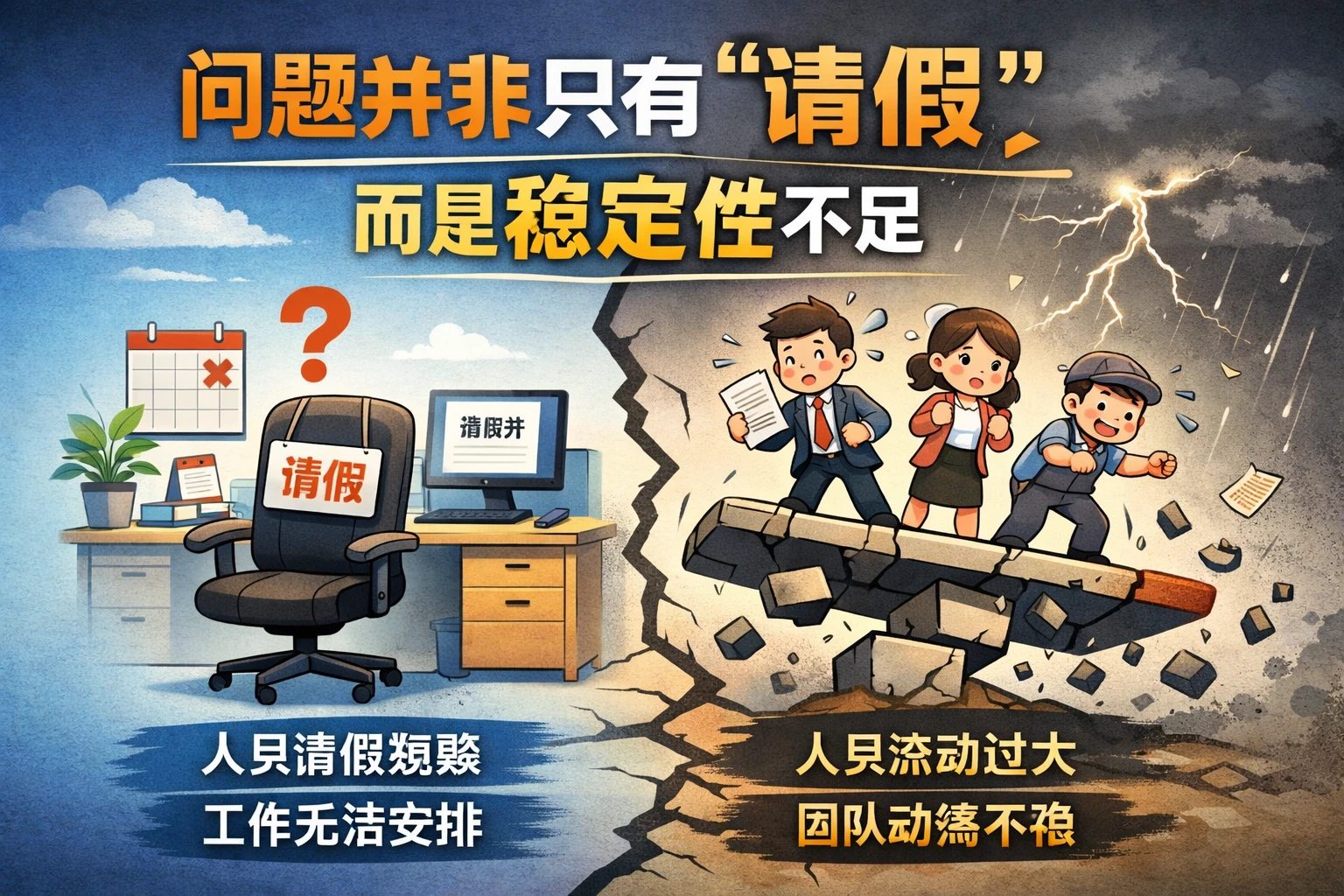 问题并非只有“请假”，而是稳定性不足