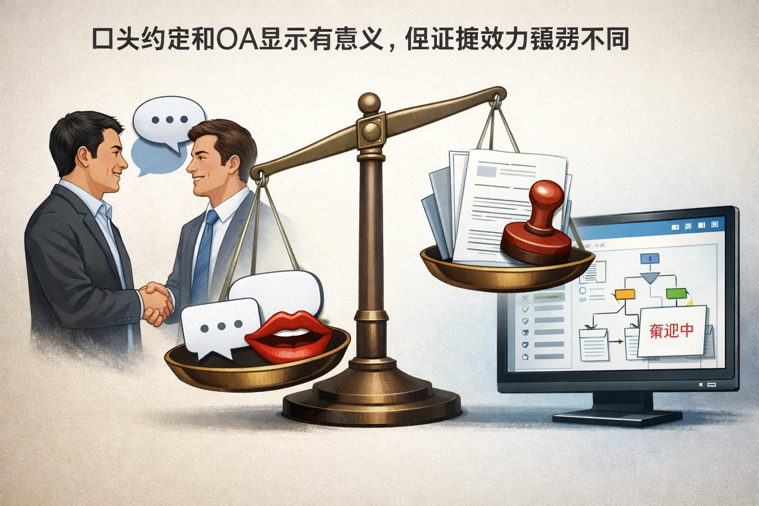 口头约定和OA显示有意义,但证据效力强弱不同