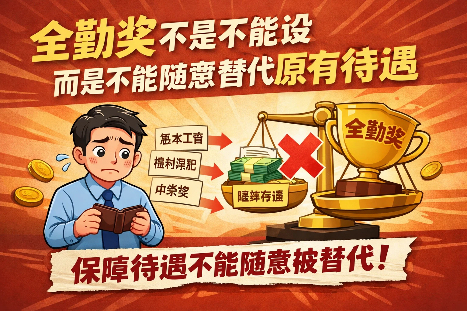 全勤奖不是不能设，而是不能随意替代原有待遇