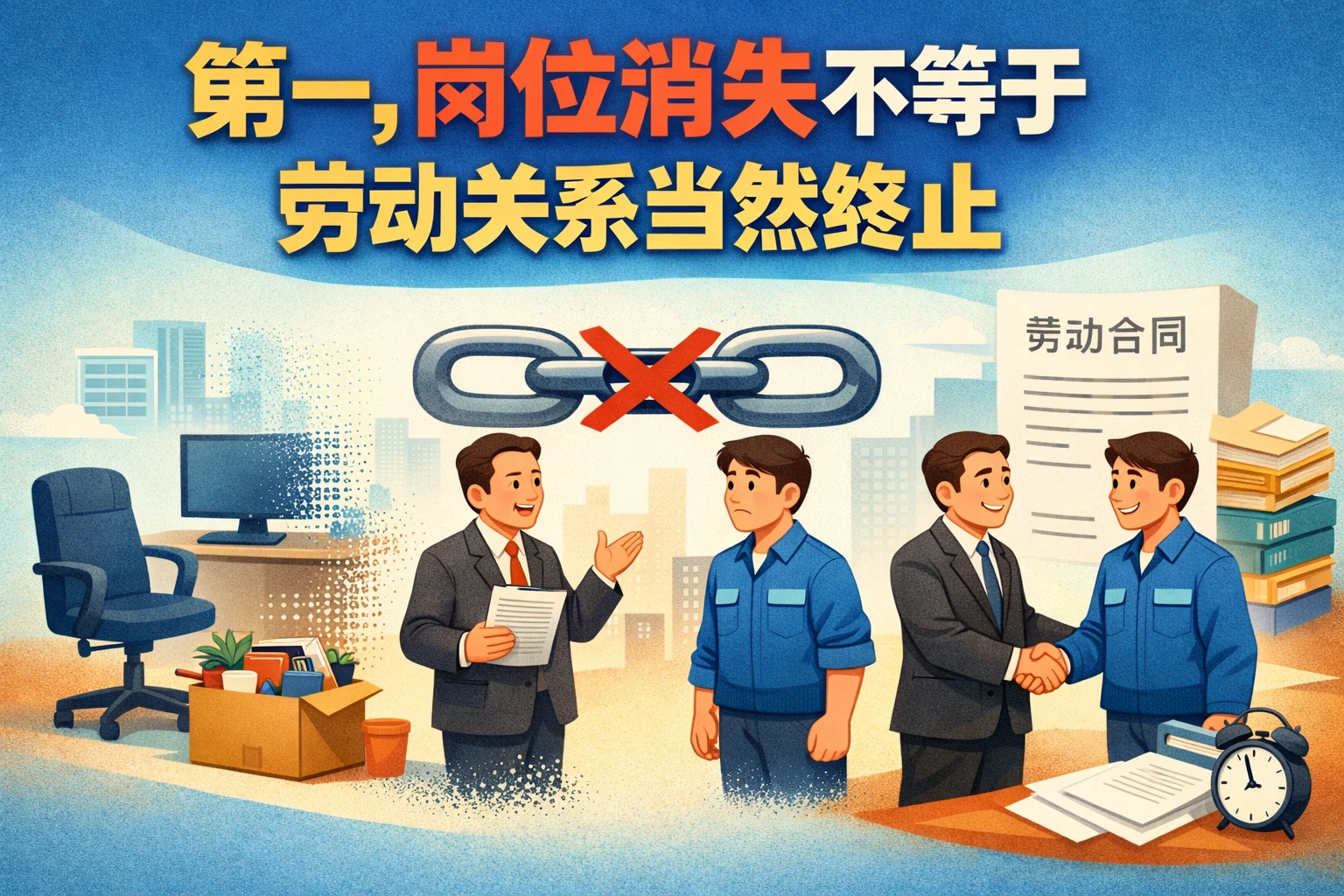 第一，岗位消失不等于劳动关系当然终止