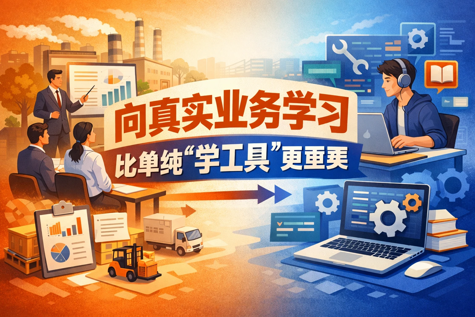 向真实业务学习，比单纯“学工具”更重要