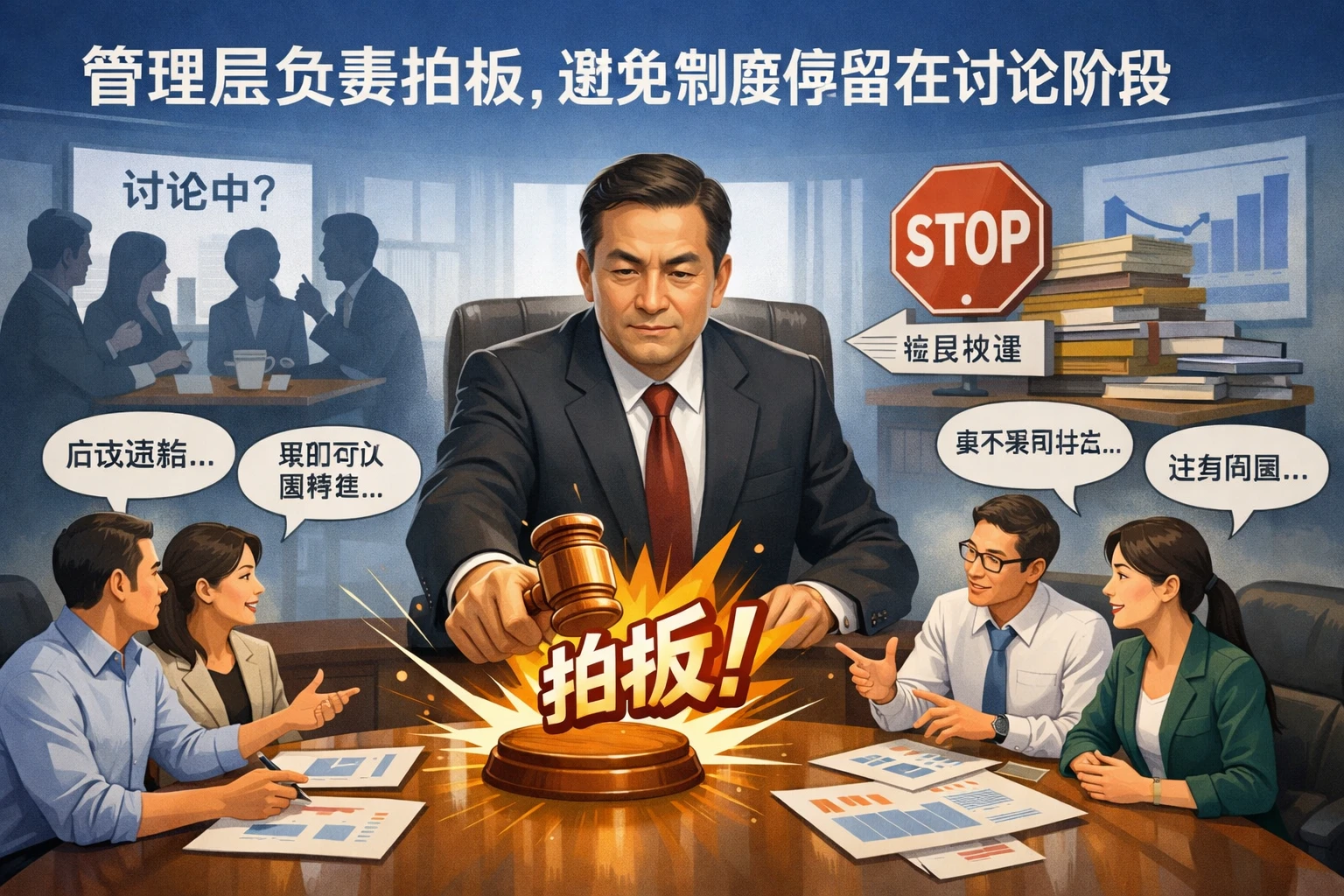 管理层负责拍板，避免制度停留在讨论阶段