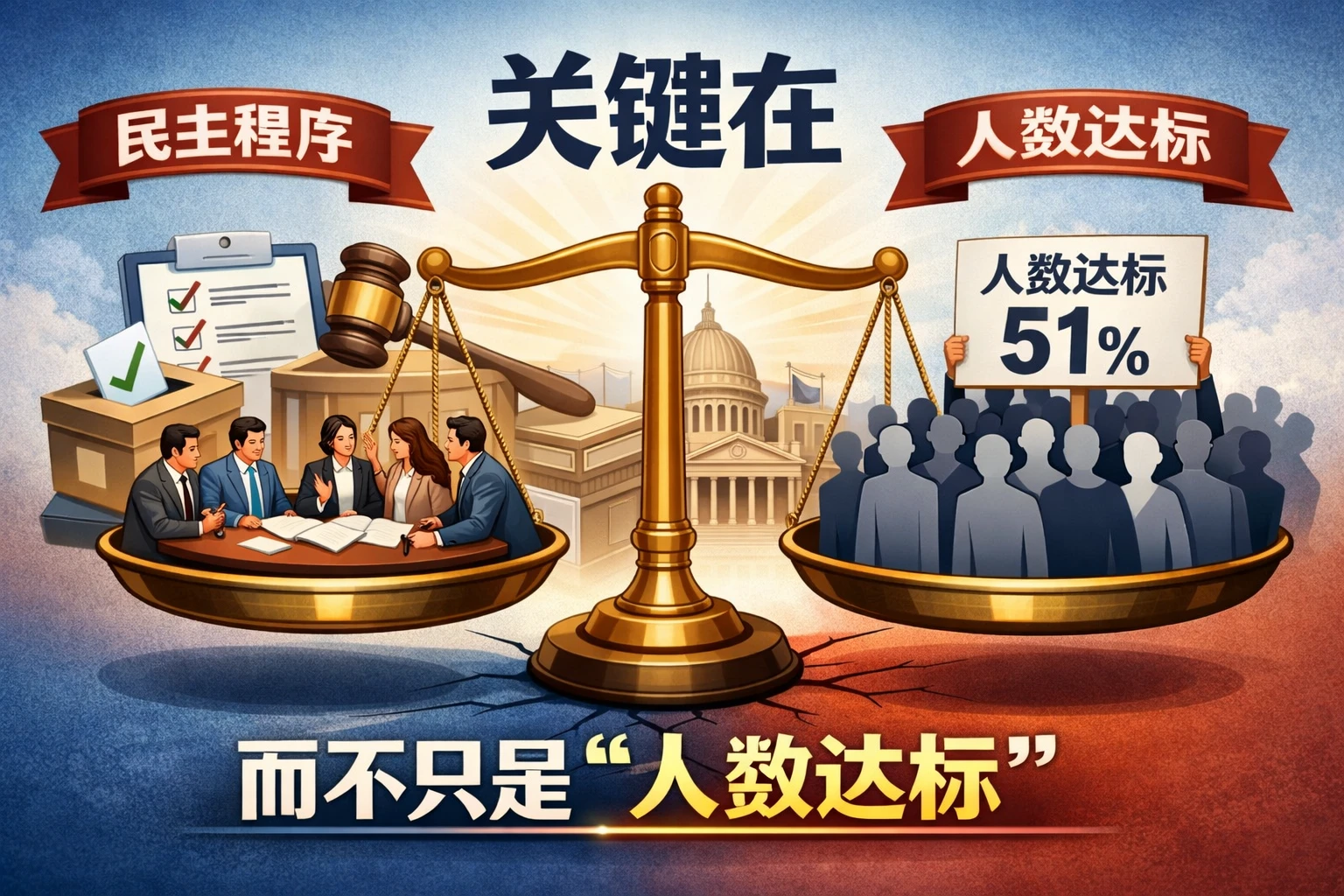 涉及制度制定时，关键在“民主程序”而不只是“人数达标”