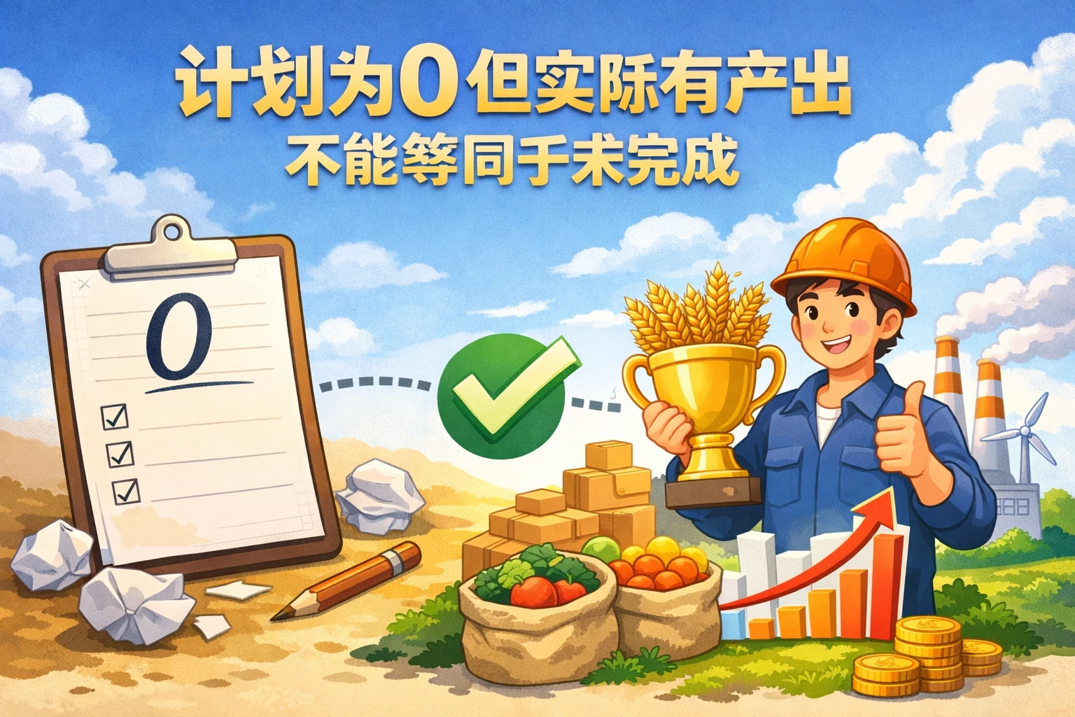 计划为0但实际有产出,不能等同于未完成